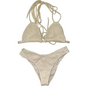 Montce Cream Crochet Triangle Bikini Set